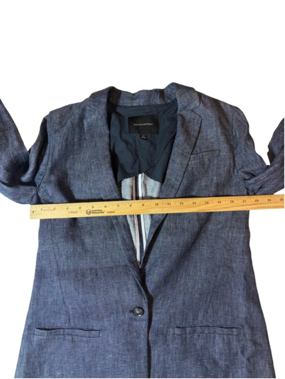 Banana Republic Linen Blazer 6 Blue Chambray One Button Jacket - Picture 4 of 8